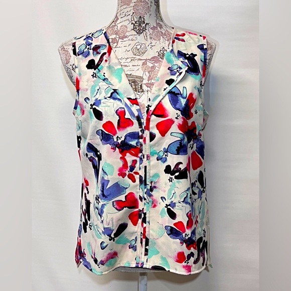 SANCTUARY White with red abstract floral design sleeveless top size M. - Picture 1 of 12
